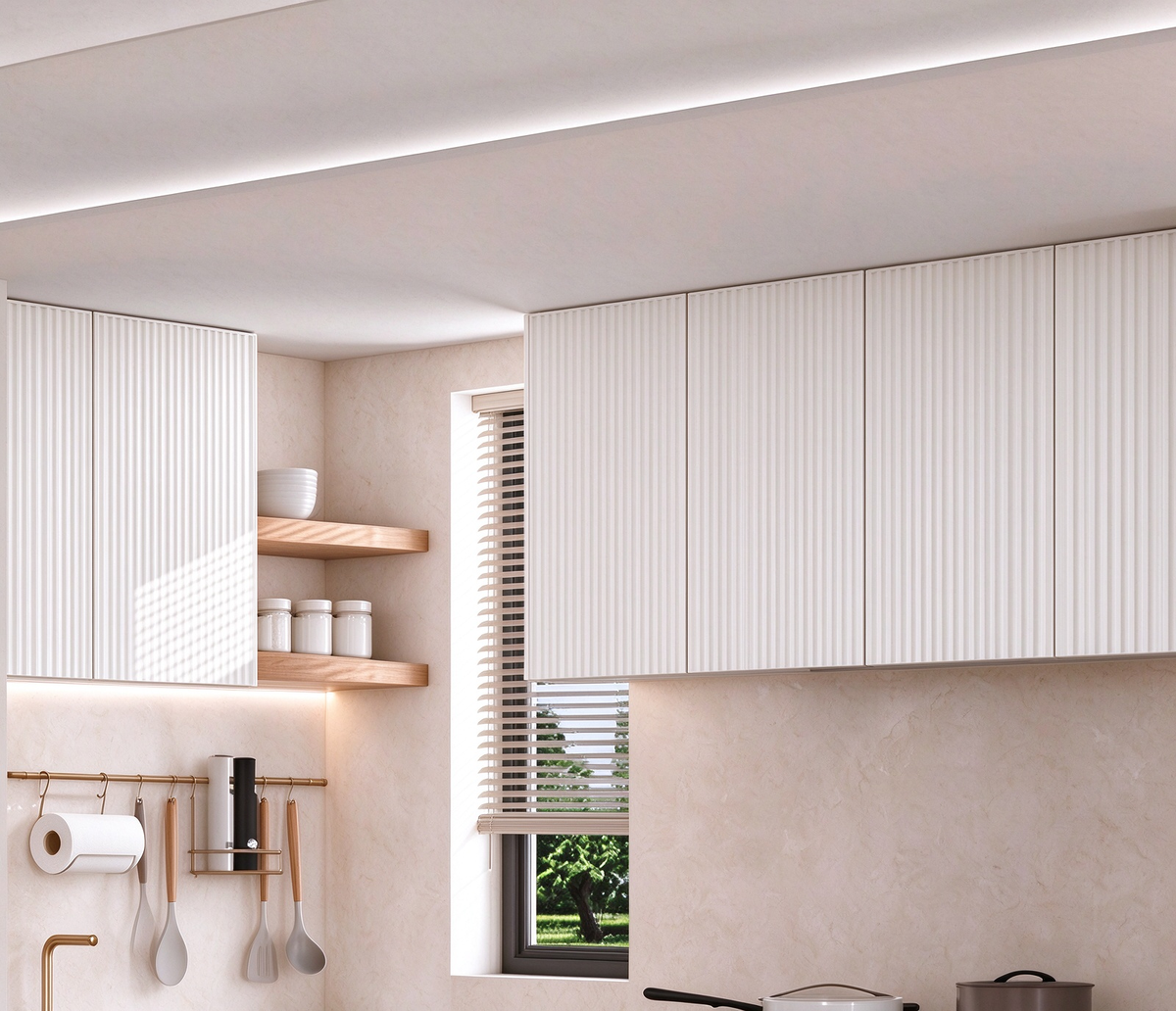 Kitchen Overhead Wall Cabinet Cupboard 700mm Hight Unit Combination Reeded Design