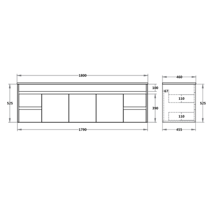 Polar Double Bowls PVC Wall-Mounted  Vanity 1800*460*545mm