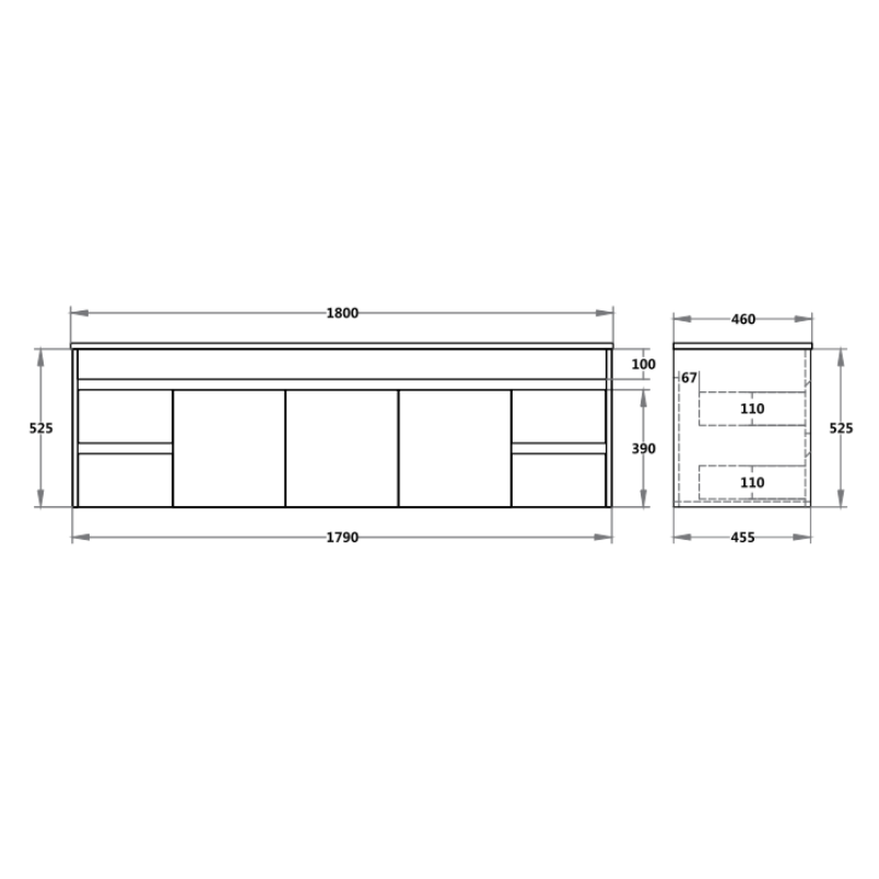 Polar Double Bowls PVC Wall-Mounted  Vanity 1800*460*545mm