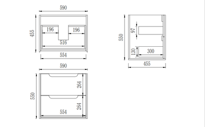 Wall Hung PVC Vanity 590*455*550mm