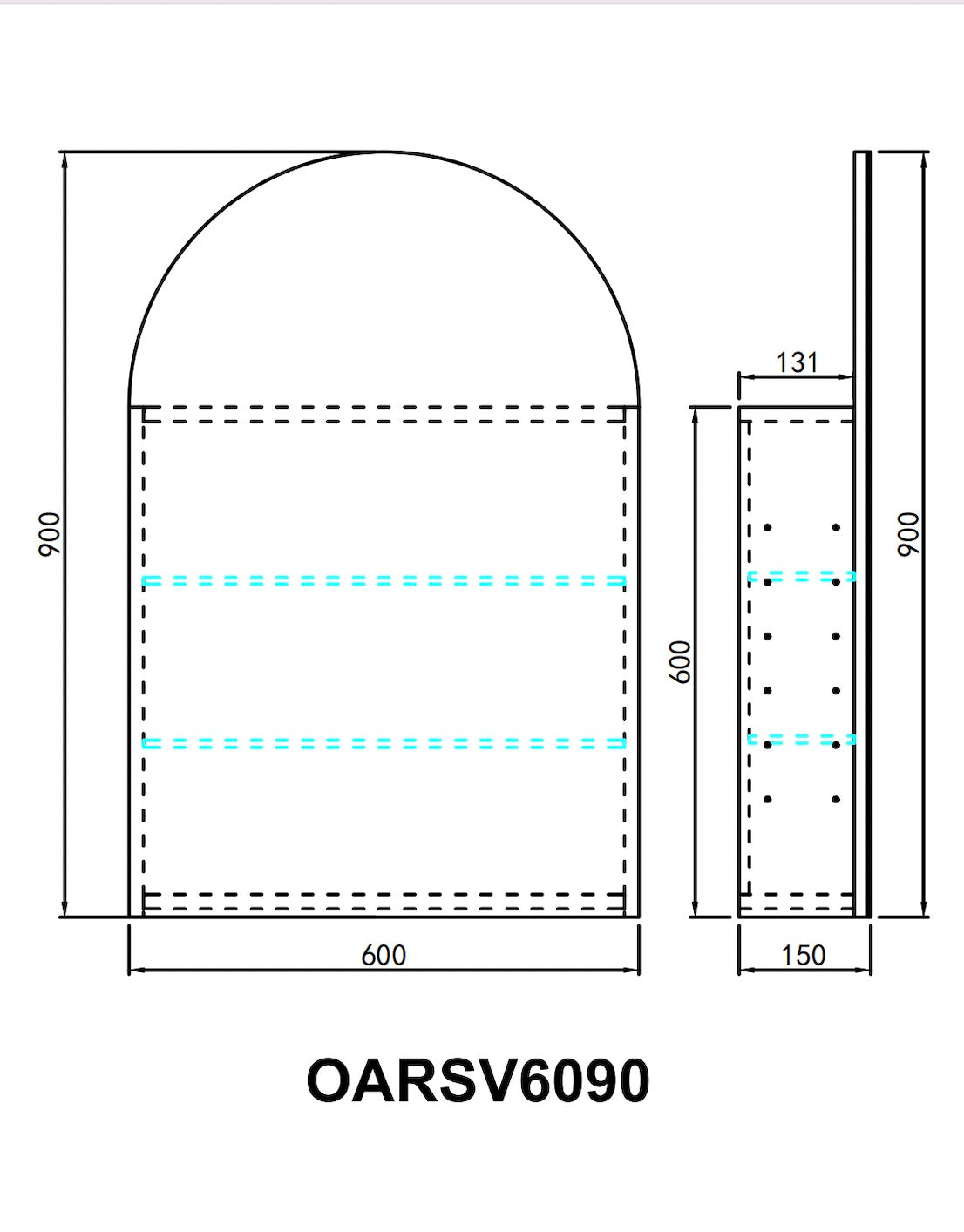 LED Shaving Cabinet 600x900x155mm LH-MR07LED-6090MW/MB