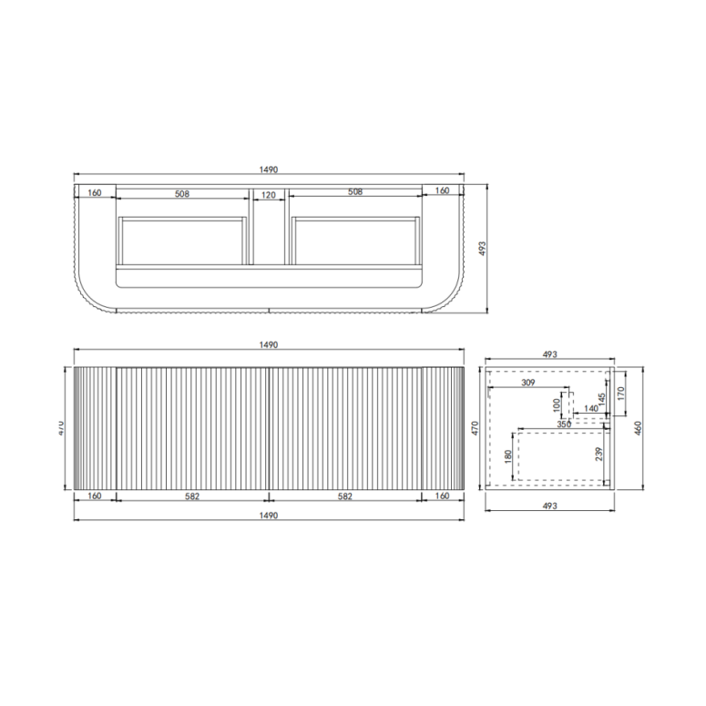 Ceto Avalon Wall-Mounted  PVC Cabinet 1490*493*470mm Matte Black