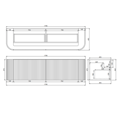 Ceto Avalon Wall-Mounted  PVC Cabinet 1790*493*470mm Matte Black