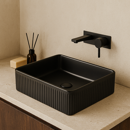 VITO Athena Fluted Square Premium Ceramic Above-Counter Basin 375*375*130mm