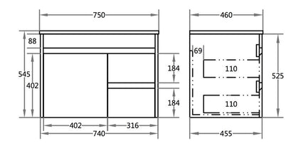 600/750/900/1200mm Wall-hung MDF Bathroom Vanity White Cabinet with Ceramic Top