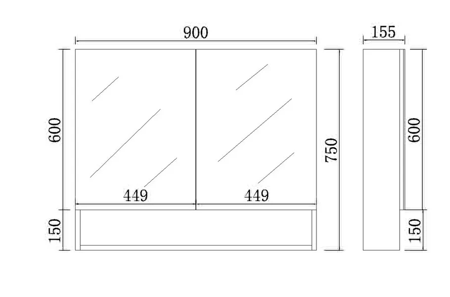 Stella Walnut PVC Waterproof Copper-Free Mirror 600-1480mm Walnut-SV600/750/900/1200/1500