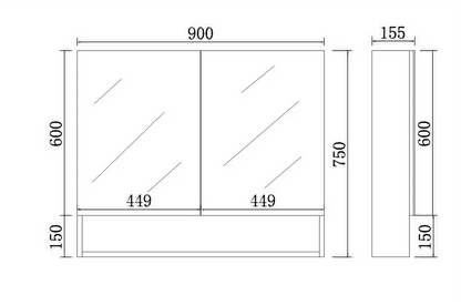 Stella Walnut PVC Waterproof Copper-Free Mirror 600-1480mm Walnut-SV600/750/900/1200/1500