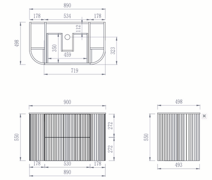 CETO Artis Wall-Hung PVC fluted Curved Cabinet with Soft-Close Drawers 600-900mm ART600W /ART750W /ART900W -D-CO/PO/WAL