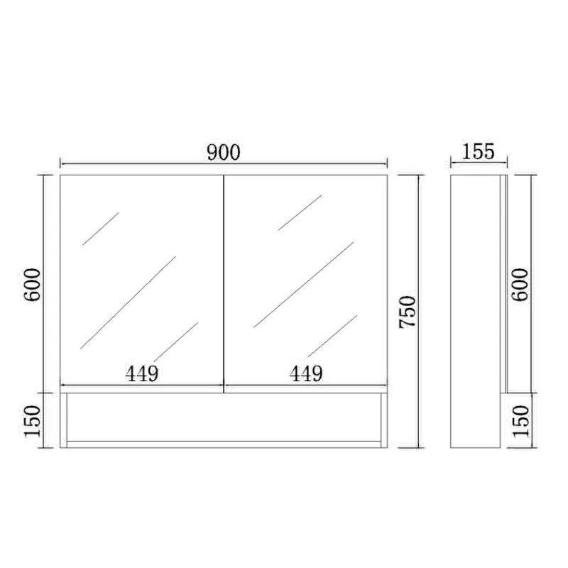 PVC Shaving Cabinet – Moisture-Resistant Bathroom Storage 600–1480mm