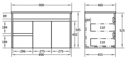 600/750/900/1200mm Wall-hung MDF Bathroom Vanity White Cabinet with Ceramic Top