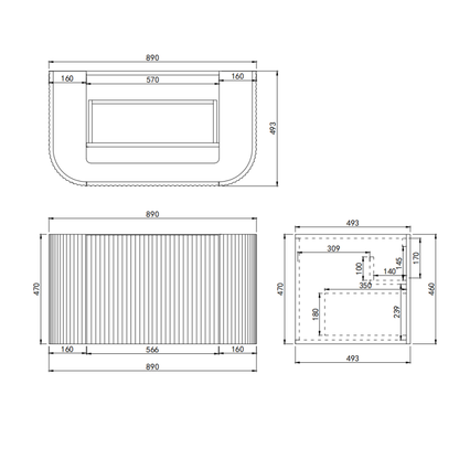Elara Wall Hung PVC Cabinet with soft closing door 890*493*470mm