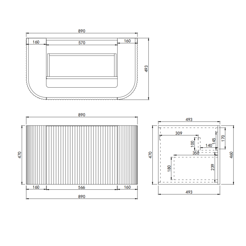 Elara Wall Hung PVC Cabinet with soft closing door 890*493*470mm