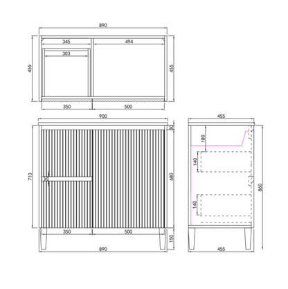 Brighton Floor Vanity 900*460*880mm Matte White