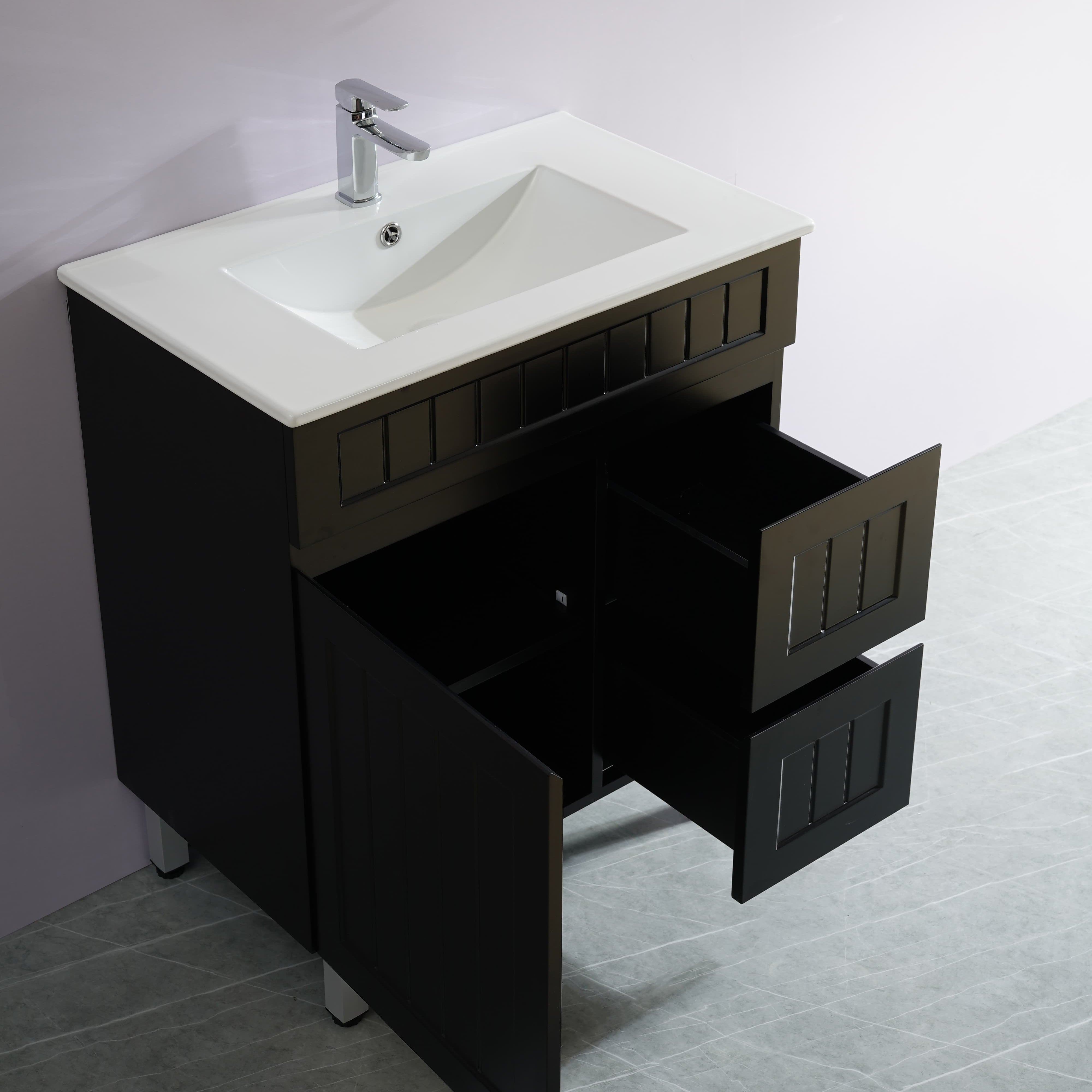 Haven Wood 750*460*860mm Free standing Vanity Matte Black Right Drawers