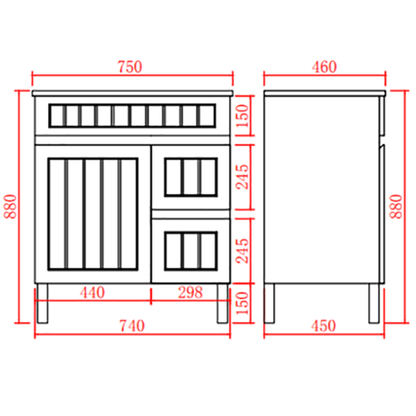 Ceto ACACIA 750mm*460mm*860mm Free standing Matte Black Right Drawers