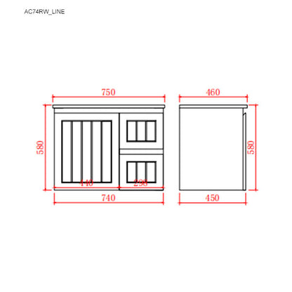CETO Acacia Wall Hung PVC Cabinet With Soft closing doors 600/750/900 AC64W/AC74LW/AC74RW/AC94LW/AC94RW-MW/-MB