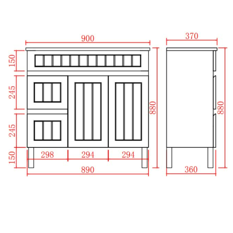 Haven Wood Vanity SLIM Wall-Mounted Cabinet 590/730/890mm