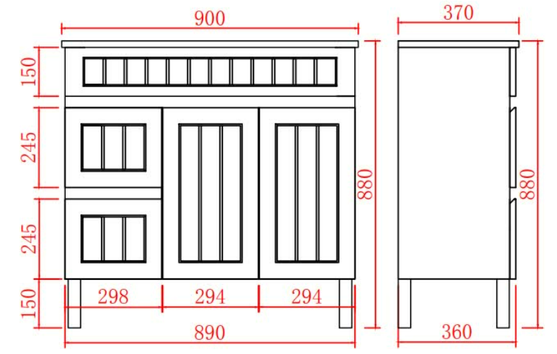 CETO Acacia Vanity SLIM Cabinet With Leg 590/730/890 AC63L/AC73RL/AC73LL/AC93RL/AC93LL-MW/-MB