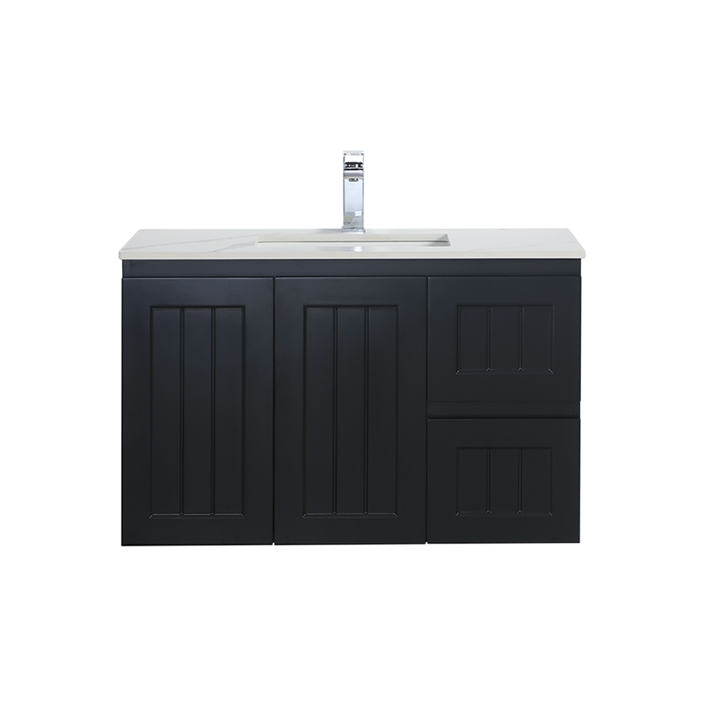Acacia Wall-Mounted Vanity 900*460*580mm Matte Black Right Drawers