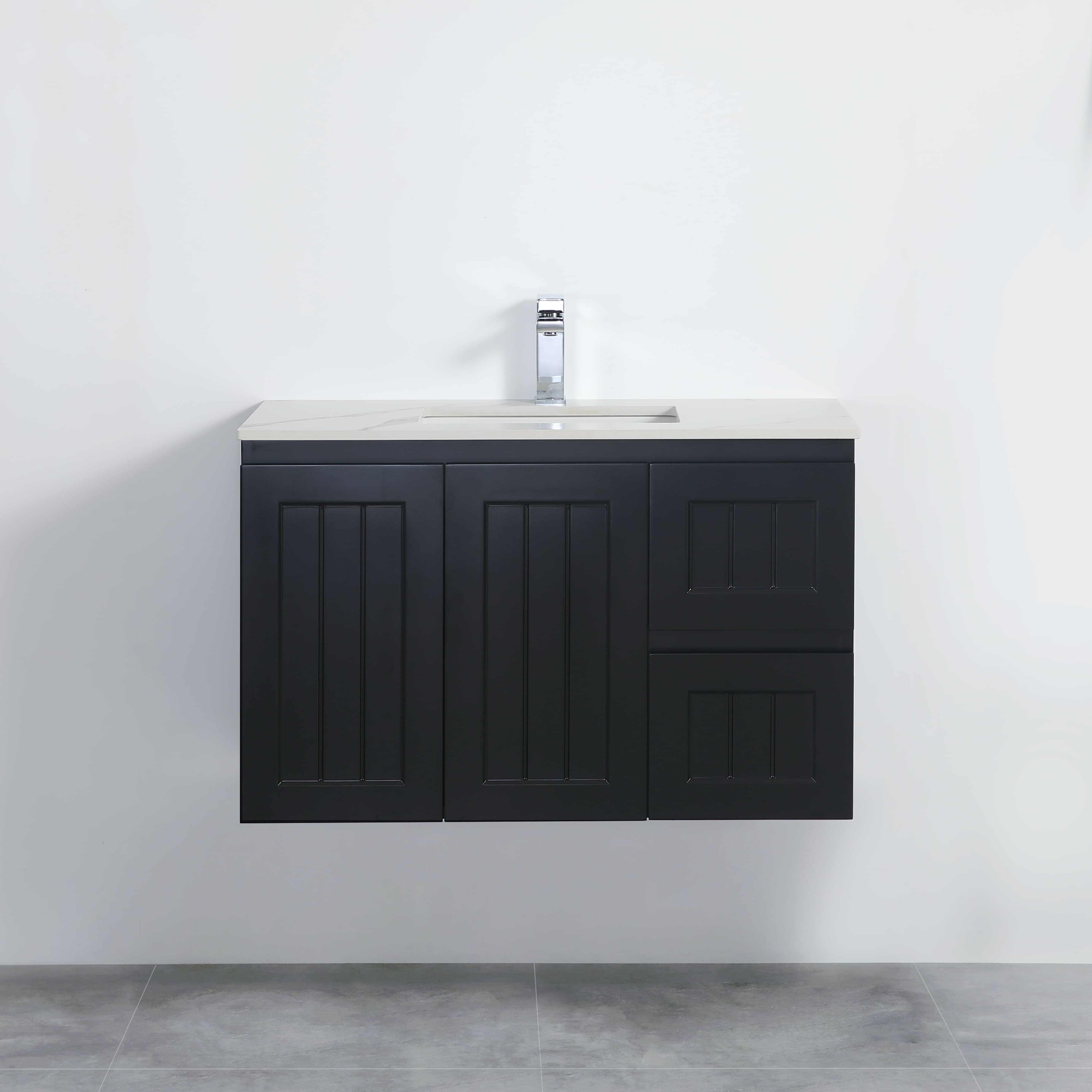 Acacia Wall-Mounted Vanity 900*460*580mm Matte Black Right Drawers