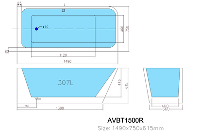 Aviora Corner BTW Bath 1500/1700mm
