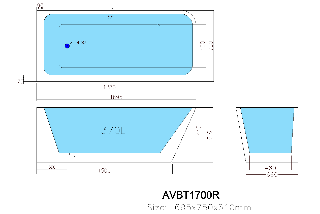 Aviora Corner BTW Bath 1500/1700mm
