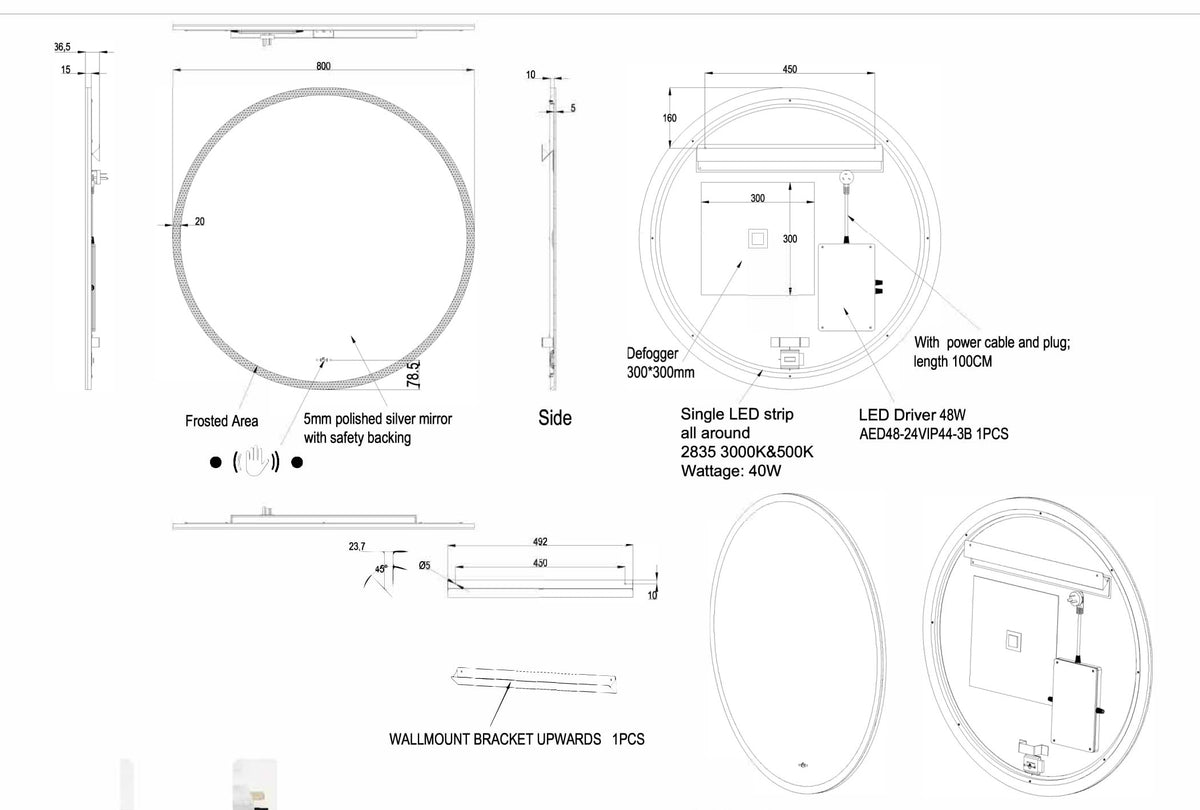 Round Beveled Edge Mirror LED 600/700/800mm
