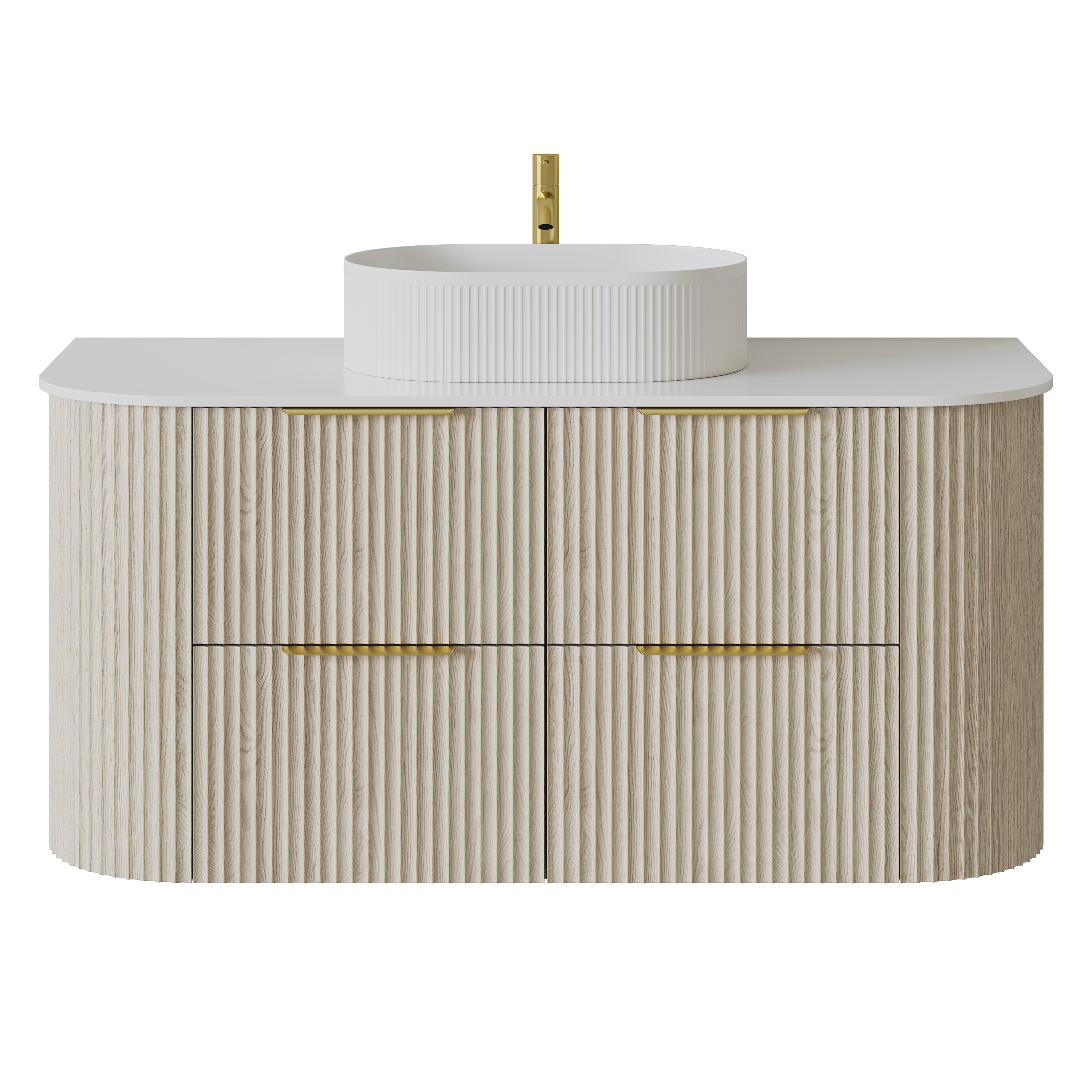 Artis Wall-Mounted PVC fluted Curved Cabinet with Soft-Close Drawers 1200-1500mm