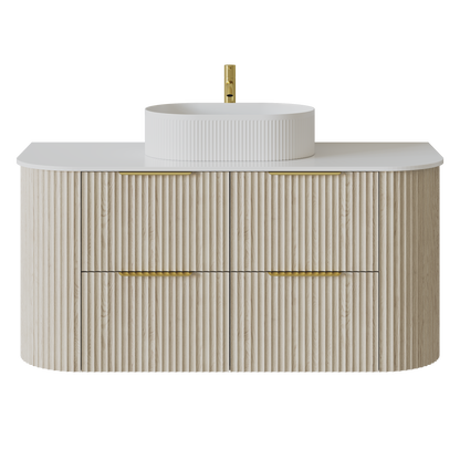 Artis Wall-Mounted PVC fluted Curved Cabinet with Soft-Close Drawers 1200-1500mm