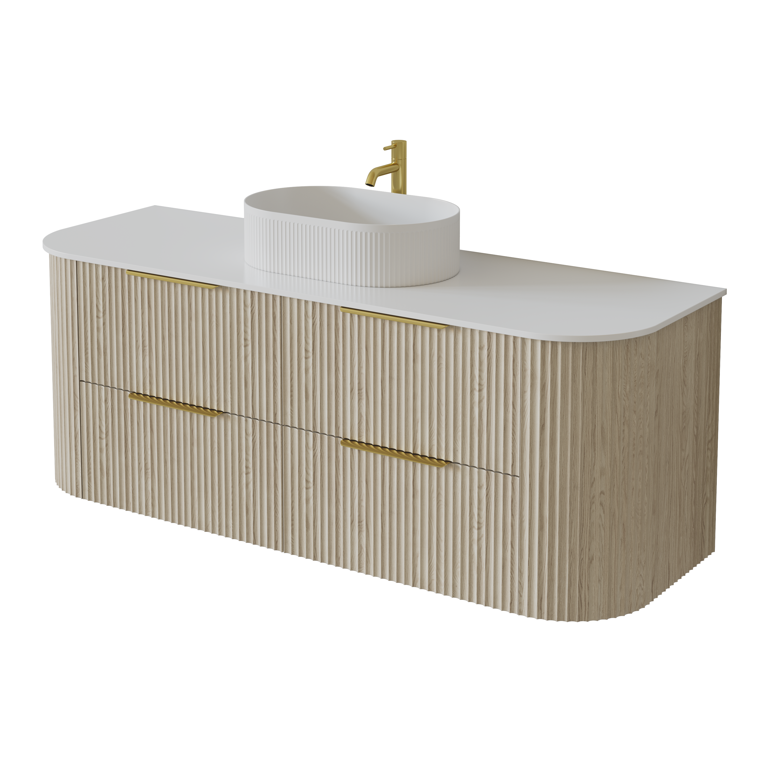 Artis Wall-Mounted PVC fluted Curved Cabinet with Soft-Close Drawers 1200-1500mm
