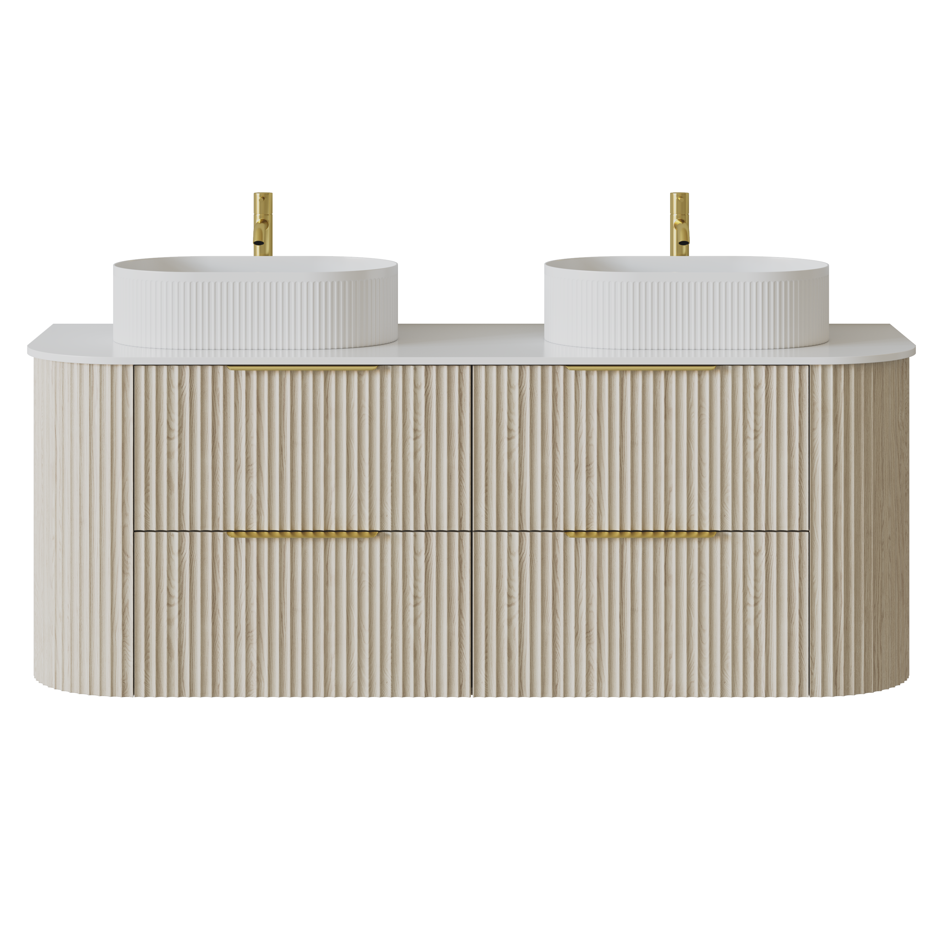 Artis Wall-Mounted PVC fluted Curved Cabinet with Soft-Close Drawers 1200-1500mm