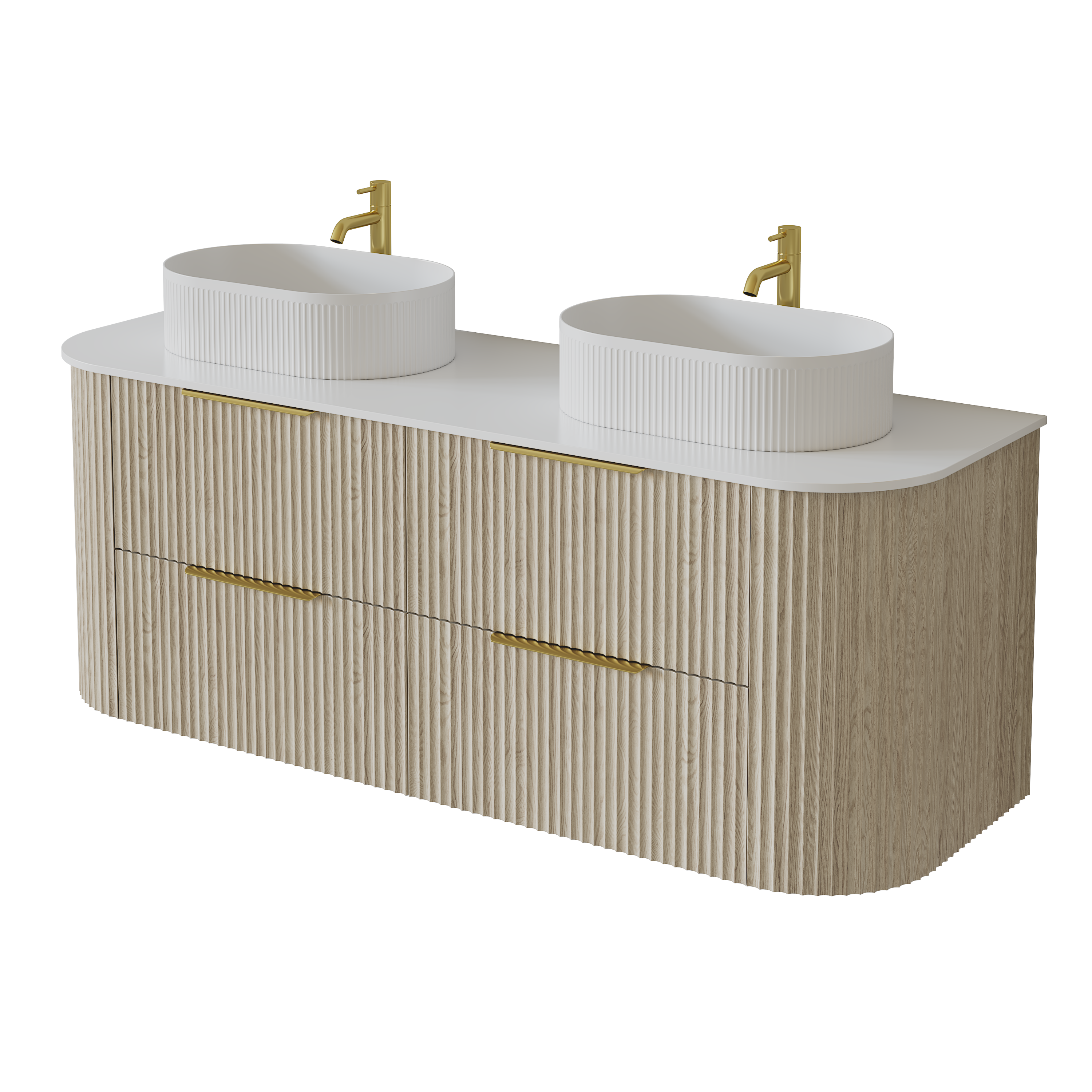 Artis Wall-Mounted PVC fluted Curved Cabinet with Soft-Close Drawers 1200-1500mm