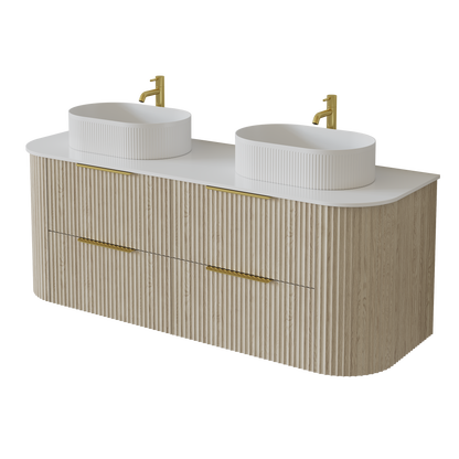 Artis Wall-Mounted PVC fluted Curved Cabinet with Soft-Close Drawers 1200-1500mm
