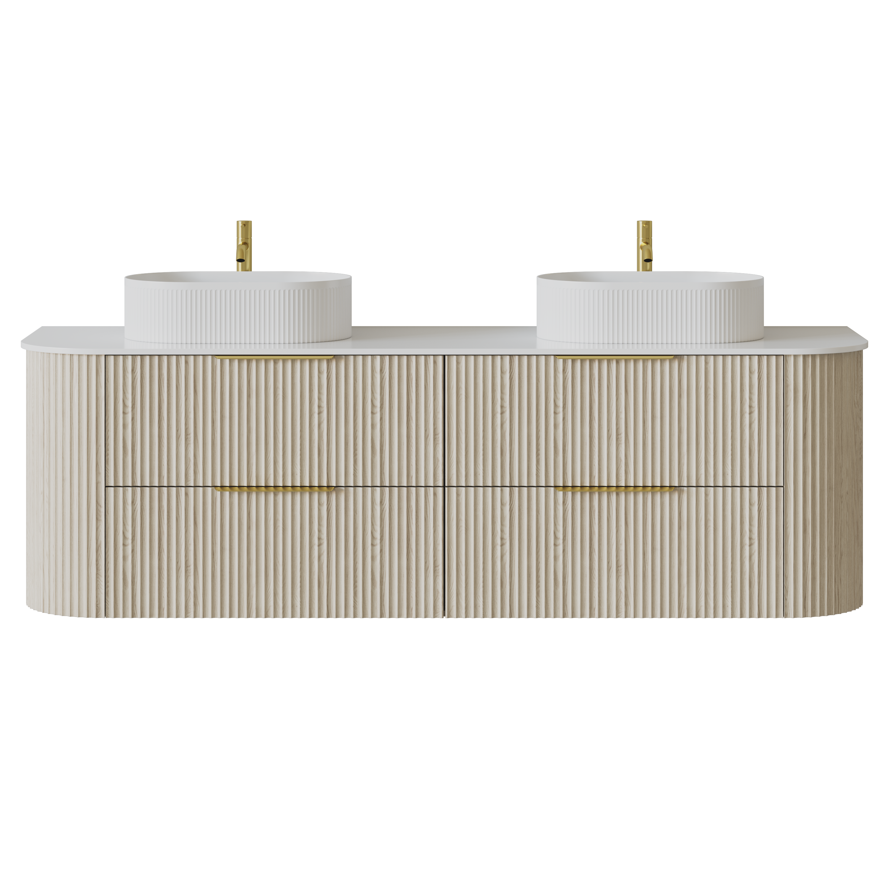Artis Wall-Mounted PVC fluted Curved Cabinet with Soft-Close Drawers 1200-1500mm