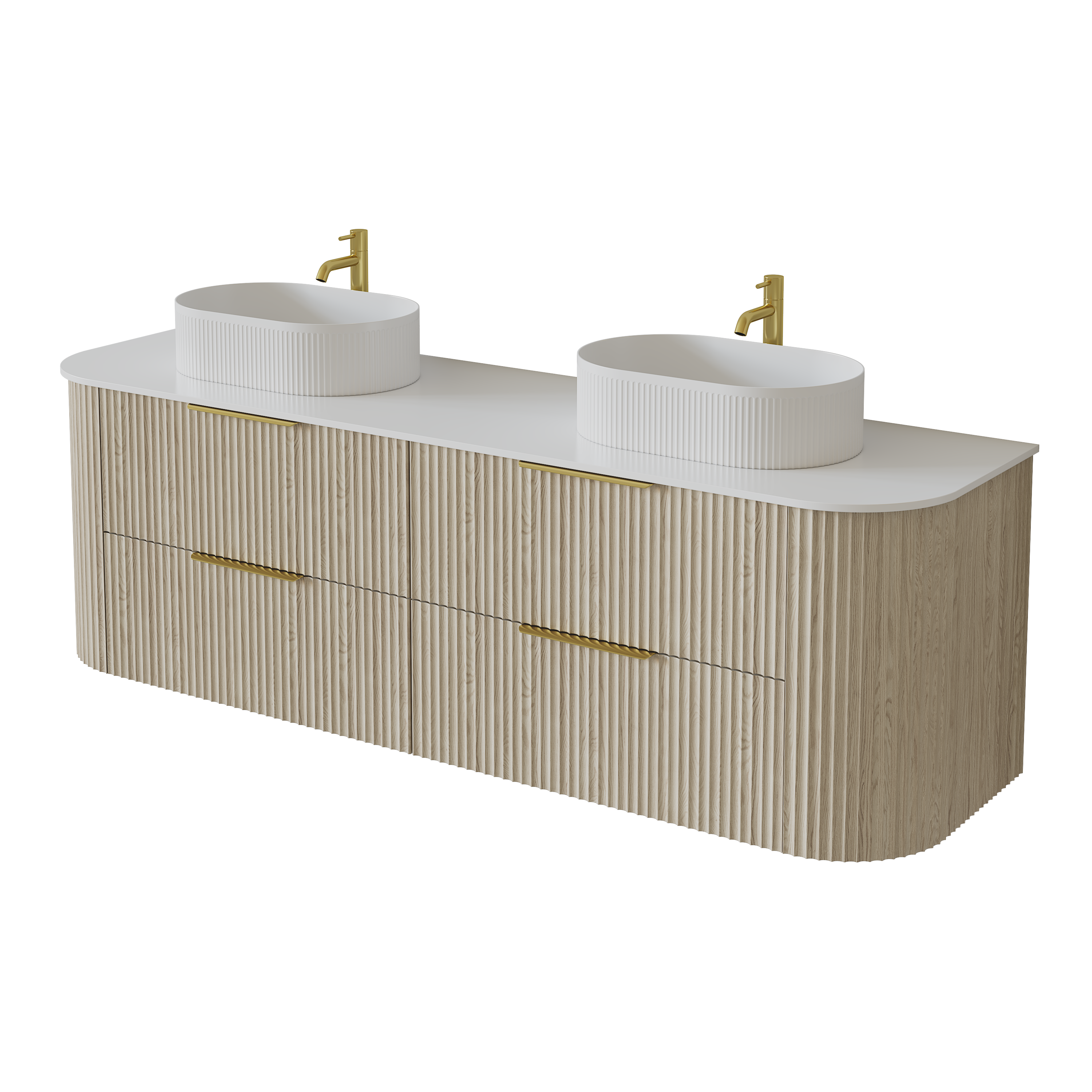 Artis Wall-Mounted PVC fluted Curved Cabinet with Soft-Close Drawers 1200-1500mm