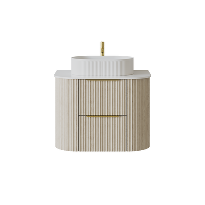 Wall-Mounted PVC fluted Curved Cabinet with Soft-Close Drawers 600-900mm