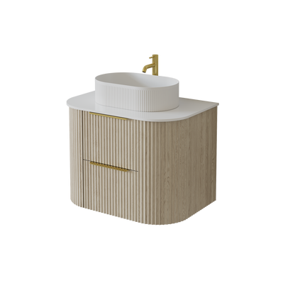 Wall-Mounted PVC fluted Curved Cabinet with Soft-Close Drawers 600-900mm