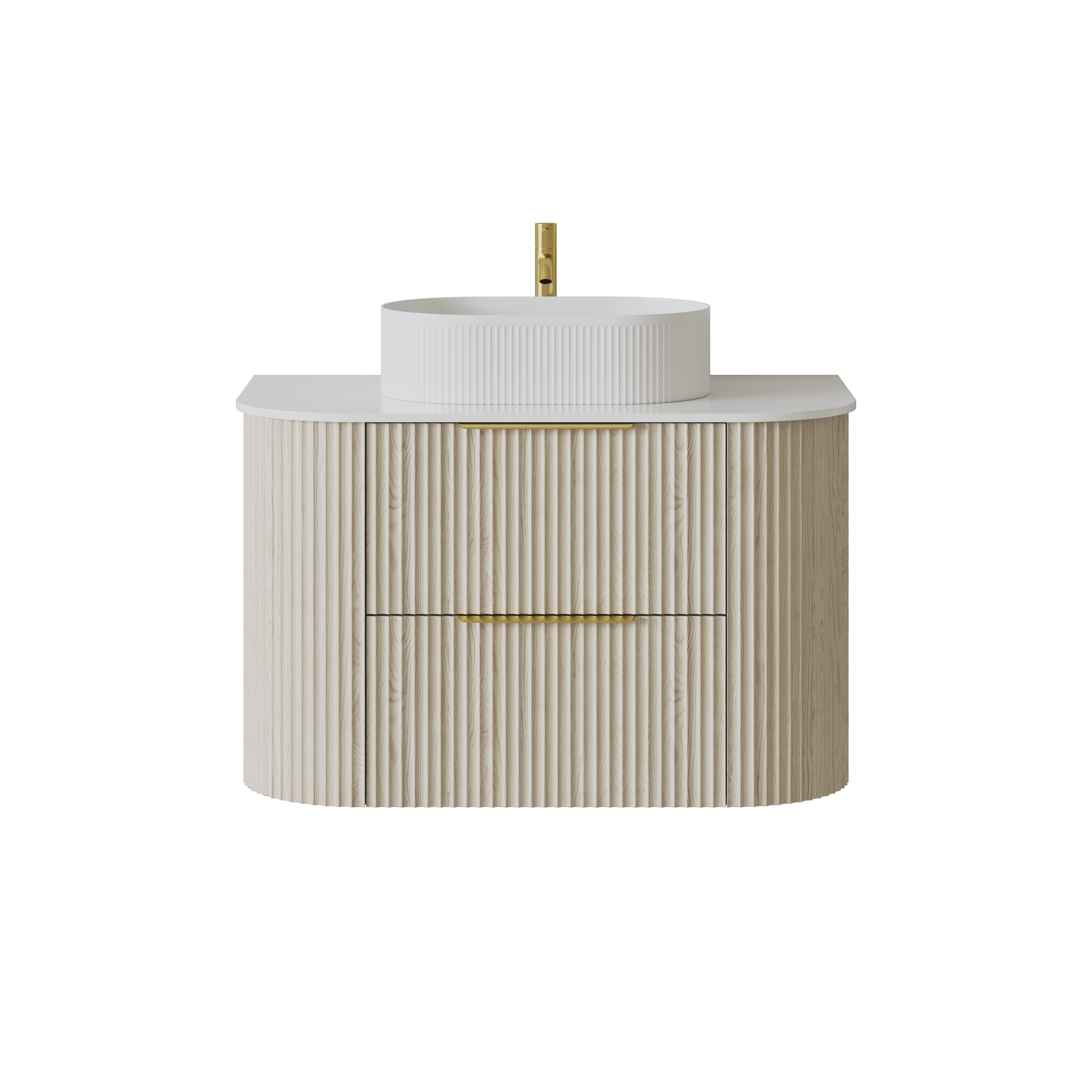 Wall-Mounted PVC fluted Curved Cabinet with Soft-Close Drawers 600-900mm