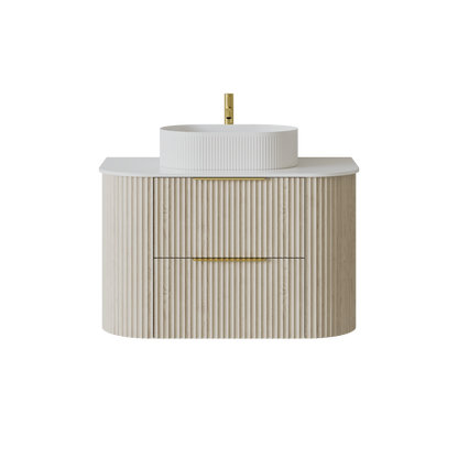 Wall-Mounted PVC fluted Curved Cabinet with Soft-Close Drawers 600-900mm