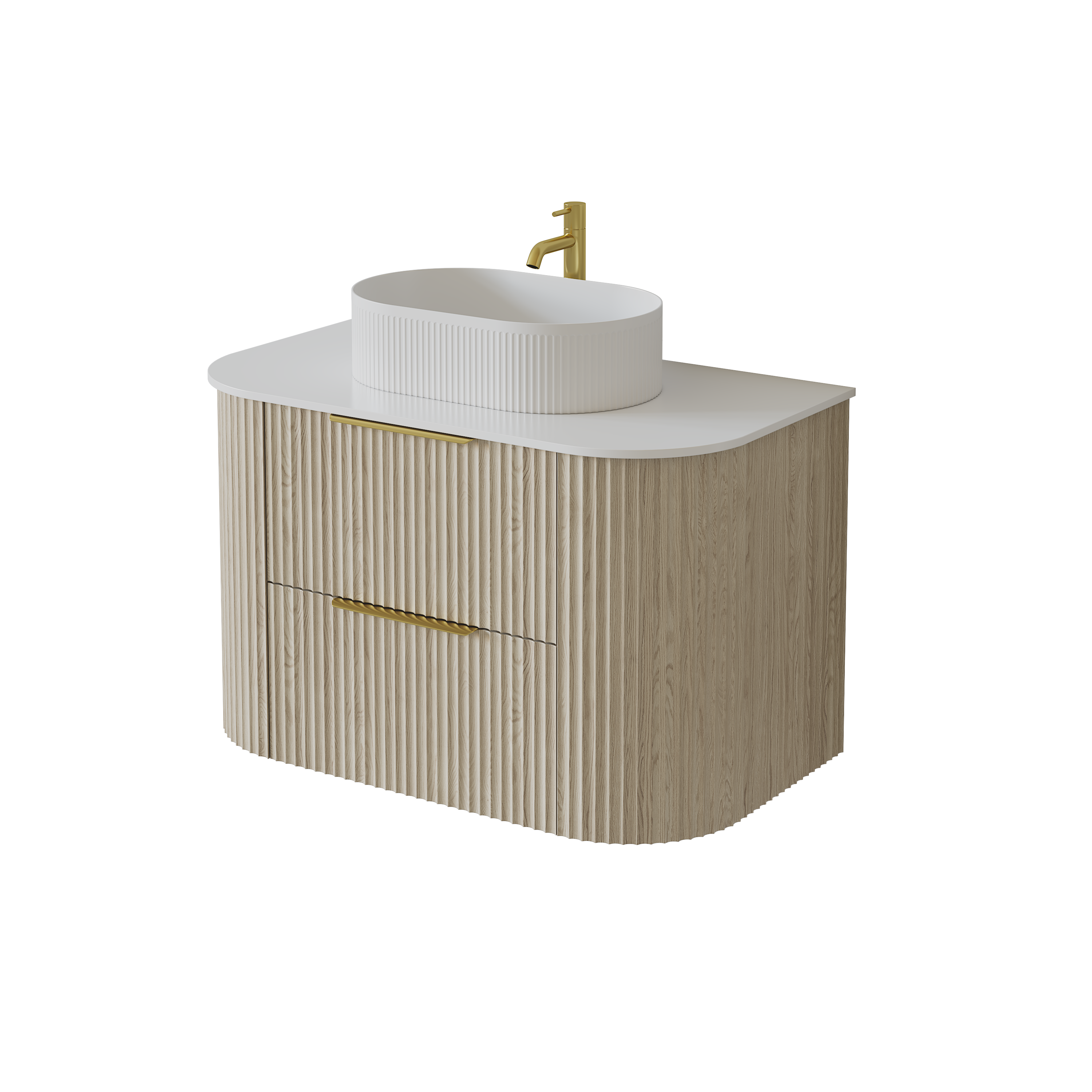 Wall-Mounted PVC fluted Curved Cabinet with Soft-Close Drawers 600-900mm
