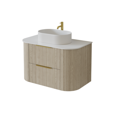 Wall-Mounted PVC fluted Curved Cabinet with Soft-Close Drawers 600-900mm