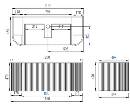CETO Artis Wall-Hung PVC Fluted Curved Cabinet with Inner Drawers 1200/1500mm ARD1200W/1220/1500W/1550W-S-CO/PO/WAL
