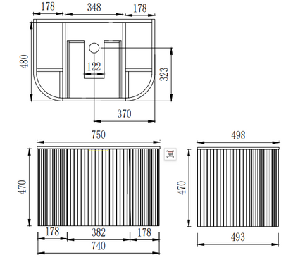 CETO Artis Wall-Hung PVC Fluted Curved Cabinet with Inner Drawers 600-900mm ART600W/ ART750W/ ART900W-S-CO/PO