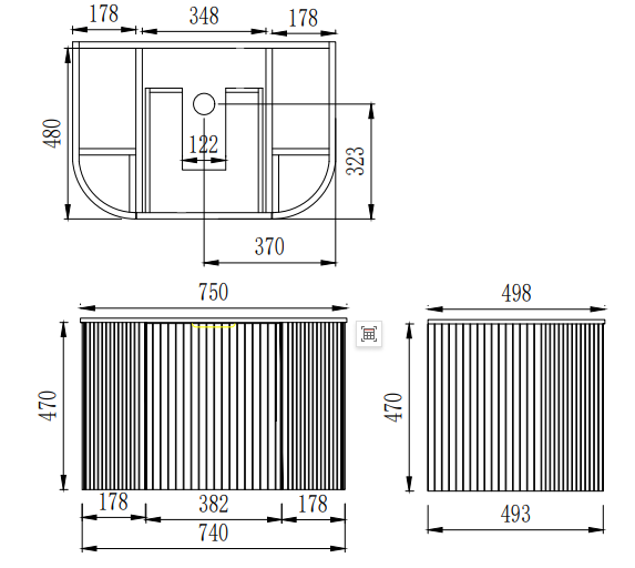 CETO Artis Wall-Hung PVC Fluted Curved Cabinet with Inner Drawers 600-900mm ART600W/ ART750W/ ART900W-S-CO/PO