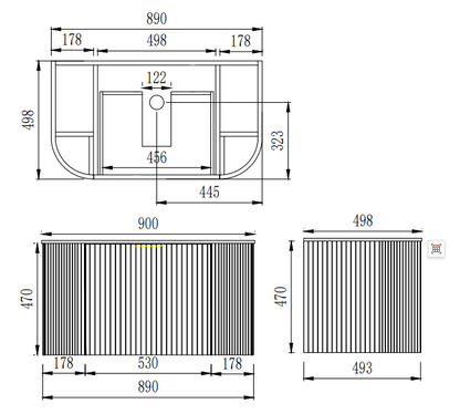 CETO Artis Wall-Hung PVC Fluted Curved Cabinet with Inner Drawers 600-900mm ART600W/ ART750W/ ART900W-S-CO/PO