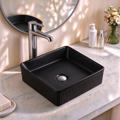 VITO Athena Fluted Square Premium Ceramic Above-Counter Basin 375*375*130mm