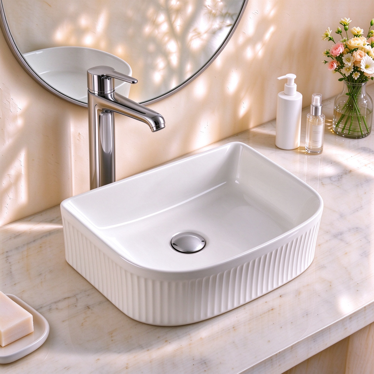 VITO Athena Fluted Arch Premium Ceramic Above-Counter Basin 400*360*130mm