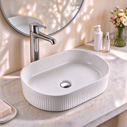 VITO Athena Fluted Oval Premium Ceramic Above-Counter Basin 590*370*100mm