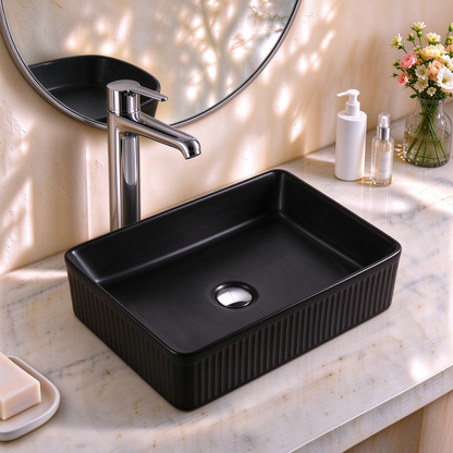 VITO Athena Fluted Rectangular Premium Ceramic Above-Counter Basin 500*380*120mm
