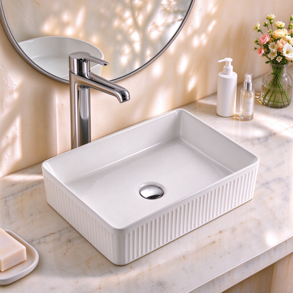 VITO Athena Fluted Rectangular Premium Ceramic Above-Counter Basin 500*380*120mm